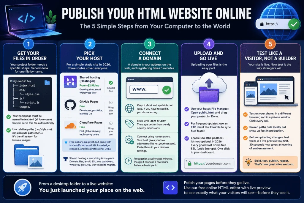 How to host HTML website files: from a desktop folder to a live site